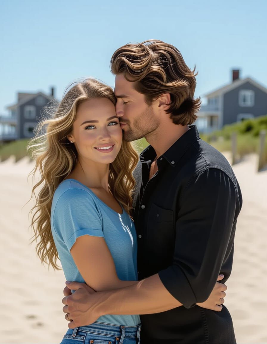 Romantic Beach Embrace in Classic Hollywood Style