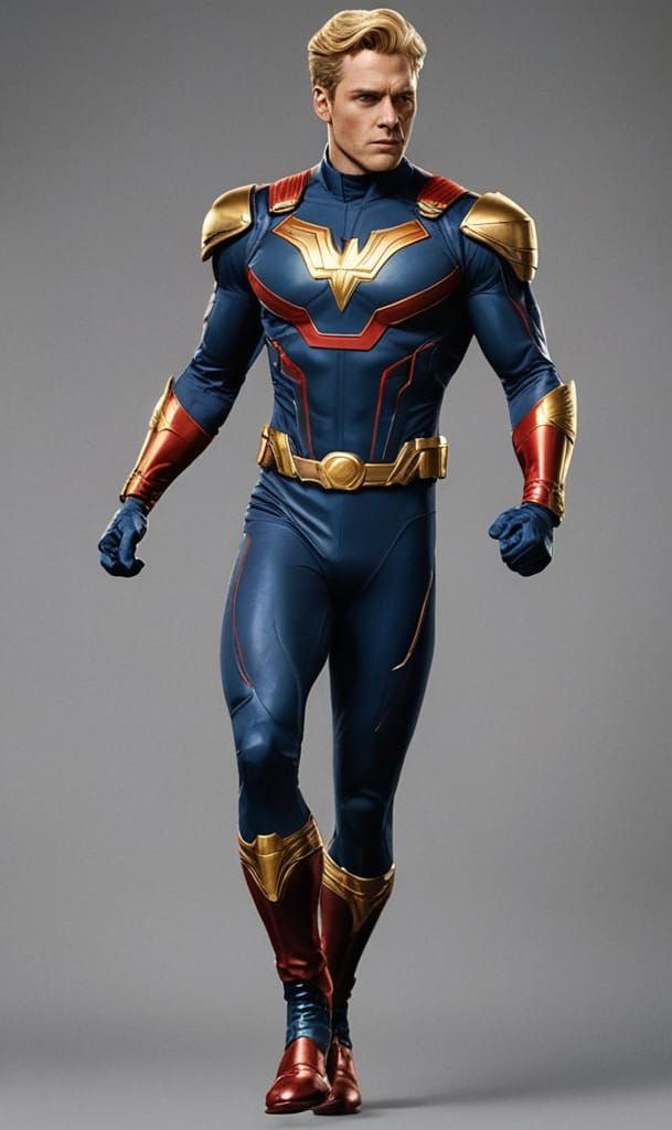 Hyperrealistic Superhero in Blue Suit: 3D Anime Art