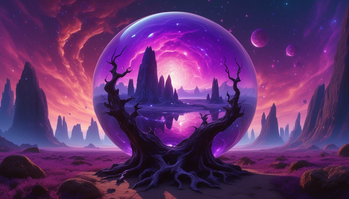 Surreal Landscape Encased in Glass Orb