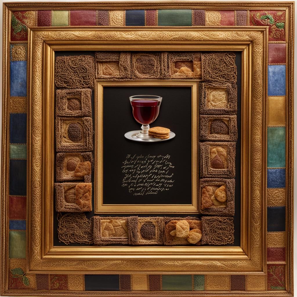 Empty Frame Decorated with Bread and Wine