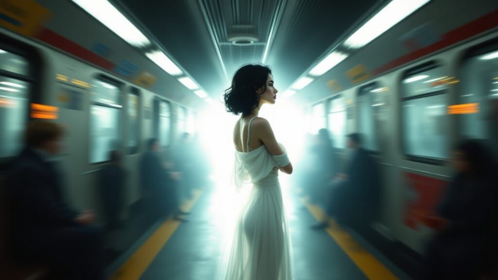 Glowing Silhouette in Subway Long Exposure Photo