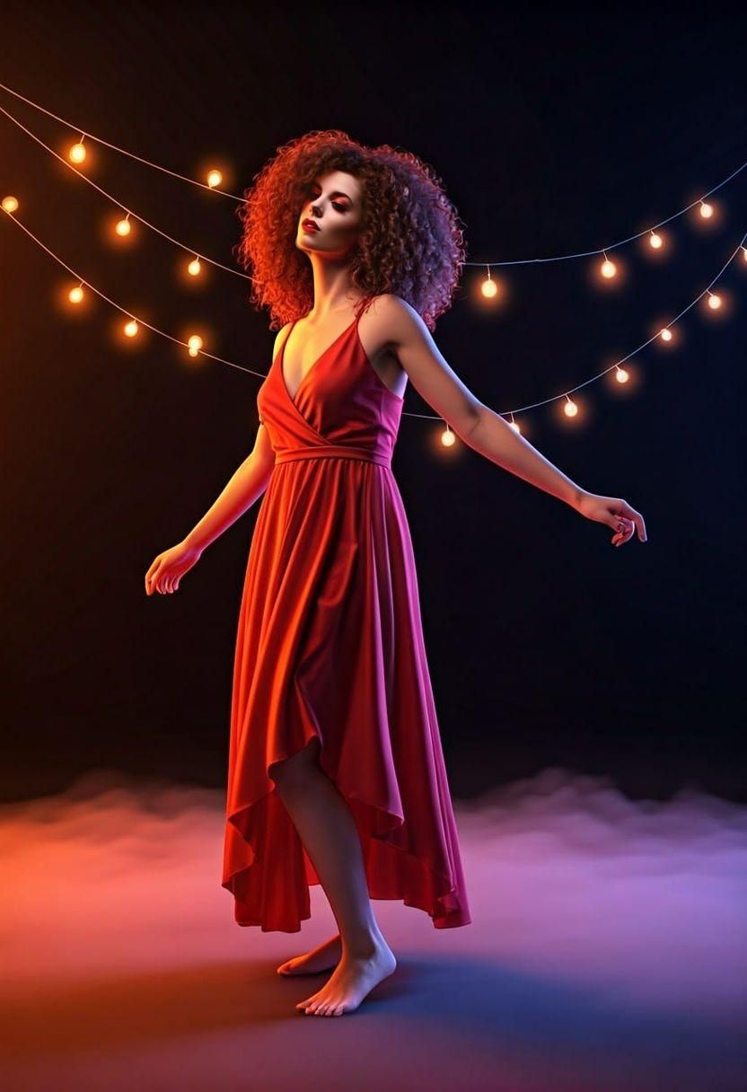 Woman in Red Dress Dancing in Moonlight