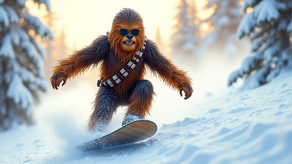 Chewbacca Snowboarding: Disney Style Winter Concept Art