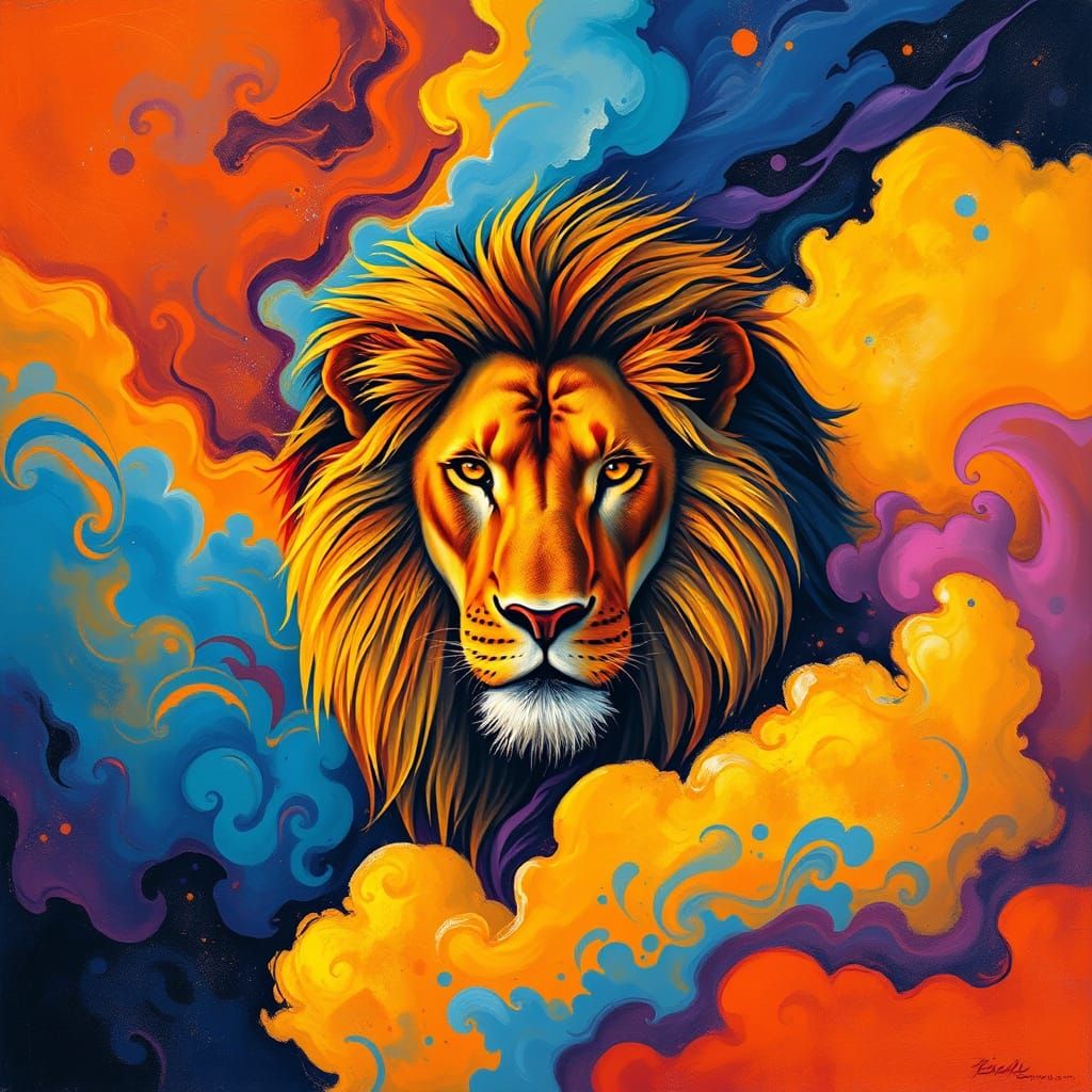 Vibrant Lion in Abstract Expressionist Style