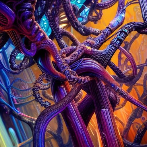 Surreal Masterpiece in Whimsical, Neon-Lit Forest