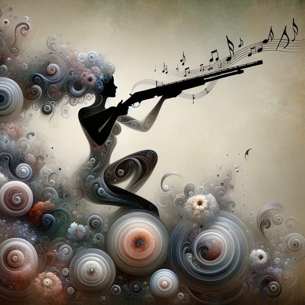 Ethereal Female Figure Entwines with Shotgun in Whimsical La...