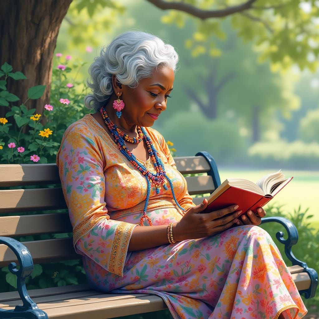 Elderly Woman Reading, in Watercolor Style