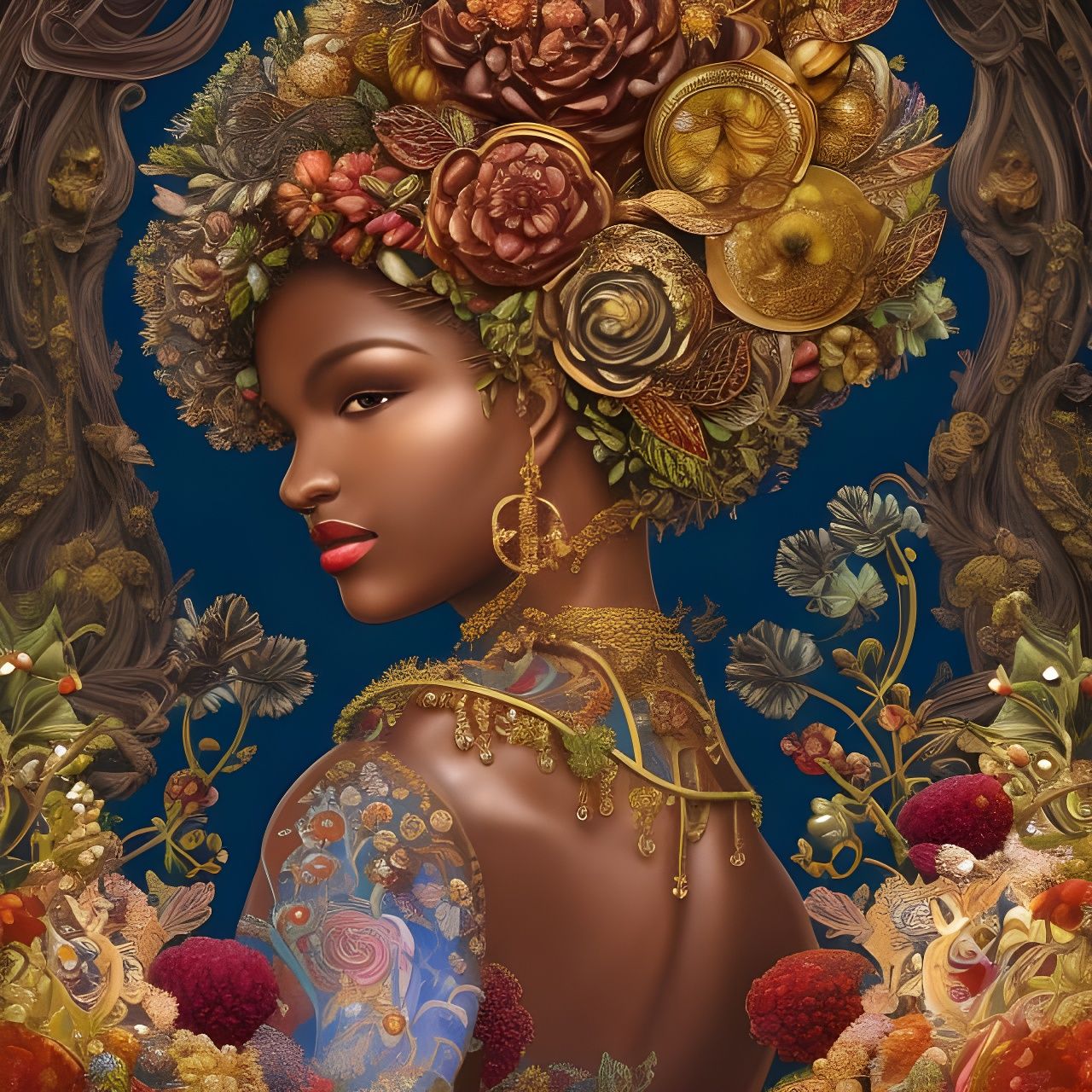 Ornate Mushroom Goddess Portrait in Fairycore Style