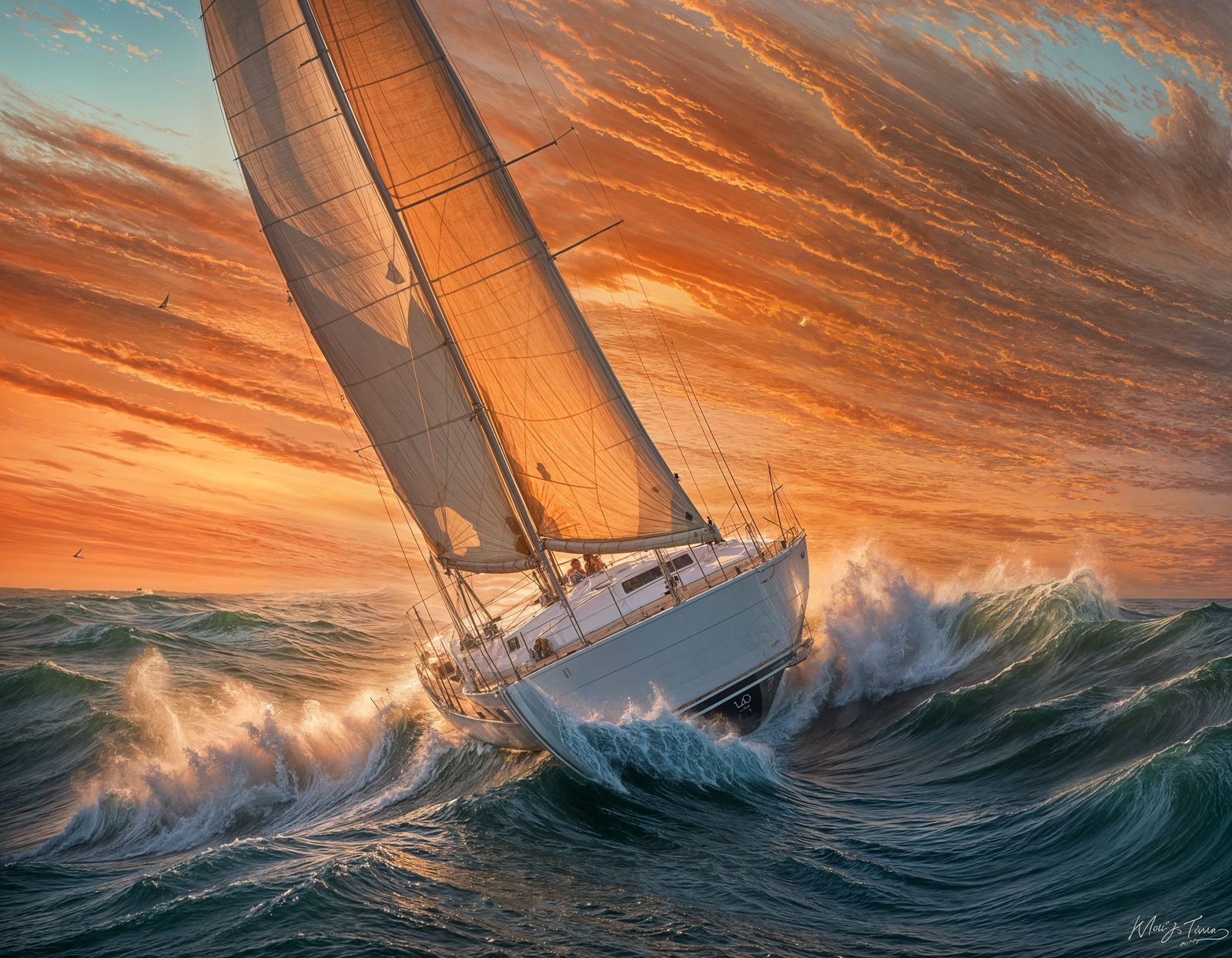 California Coast Yacht at Sunset: A Maritime Painting