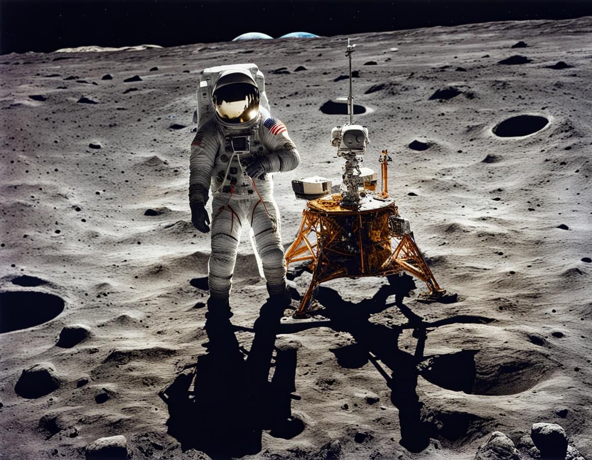 Astronaut and Alien on the Moon