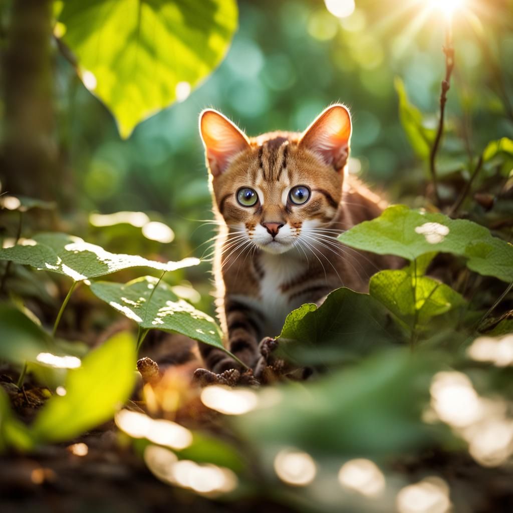 Tiny Rusty Spotted Cat in Sunlight