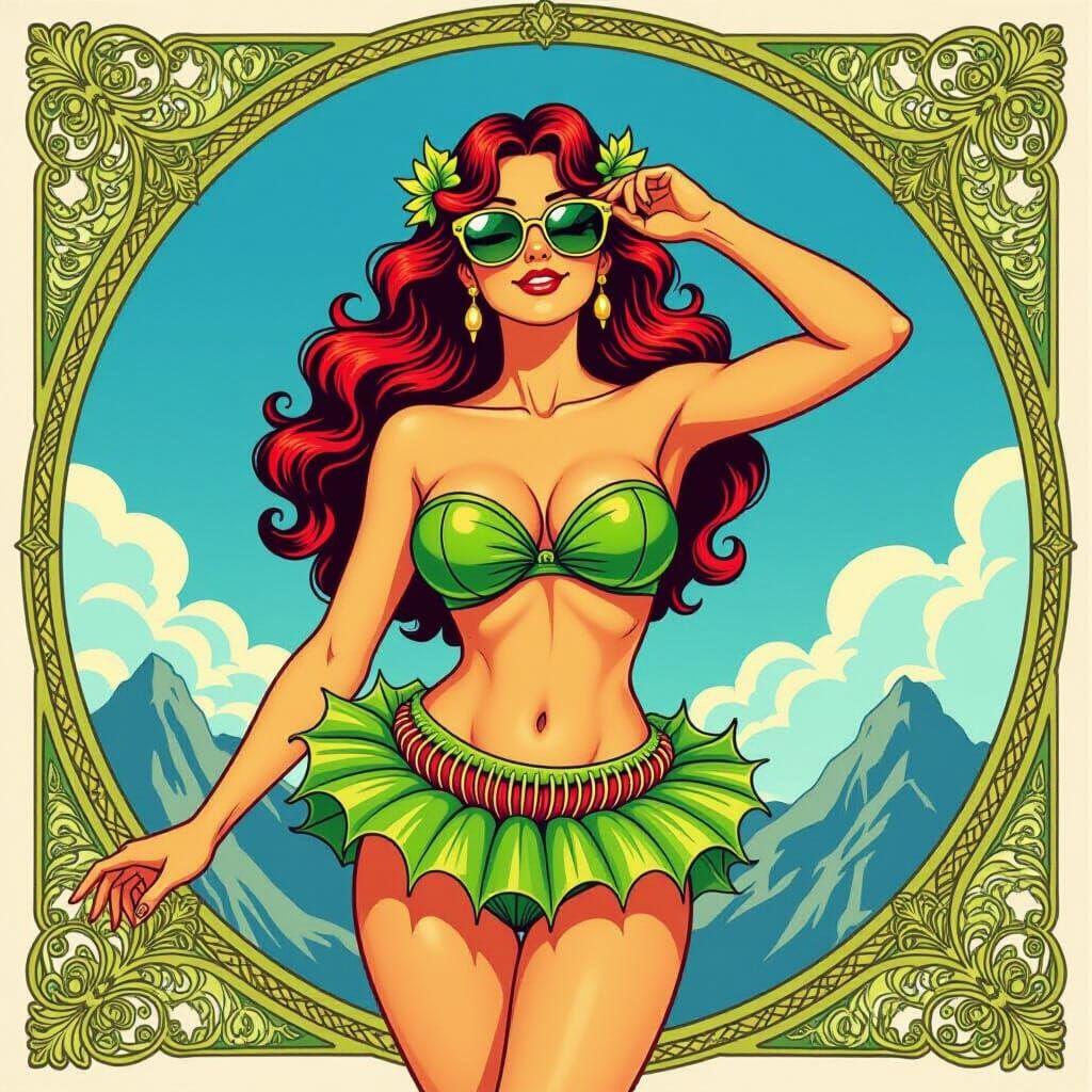 Art Nouveau Goddess Venus with Venus Flytrap Skirt