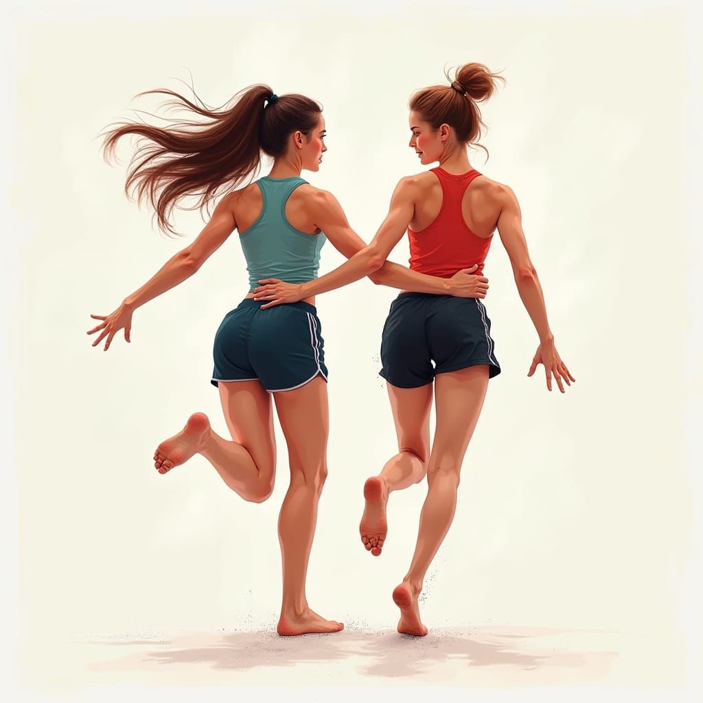 Contemporary Dance Duo in Vibrant Abstraction