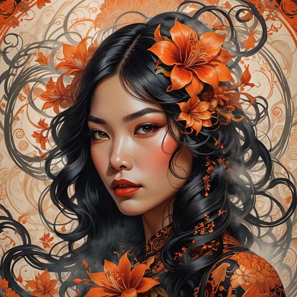 Beautiful Thai Woman in Digital Smoke Art Style