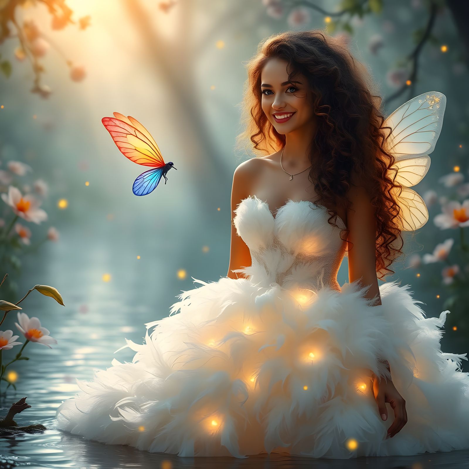 Exotic Fairy Bride in Feathered Wedding Attire