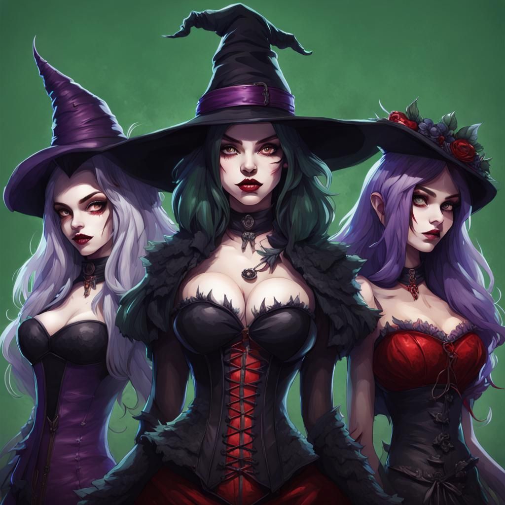 Monster Girls in Goth Style, Hyperrealistic Digital Art