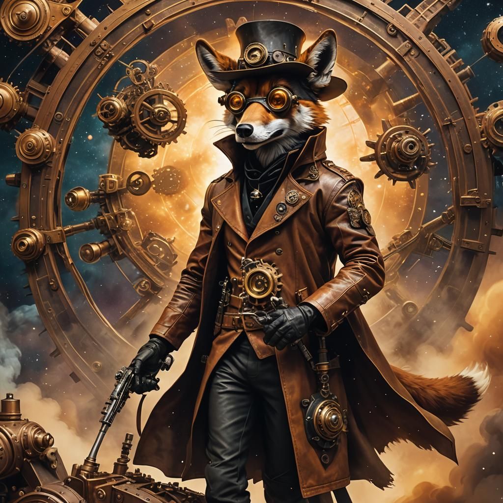 Steampunk Space Cowboy Maned Wolf in Film Noir Style