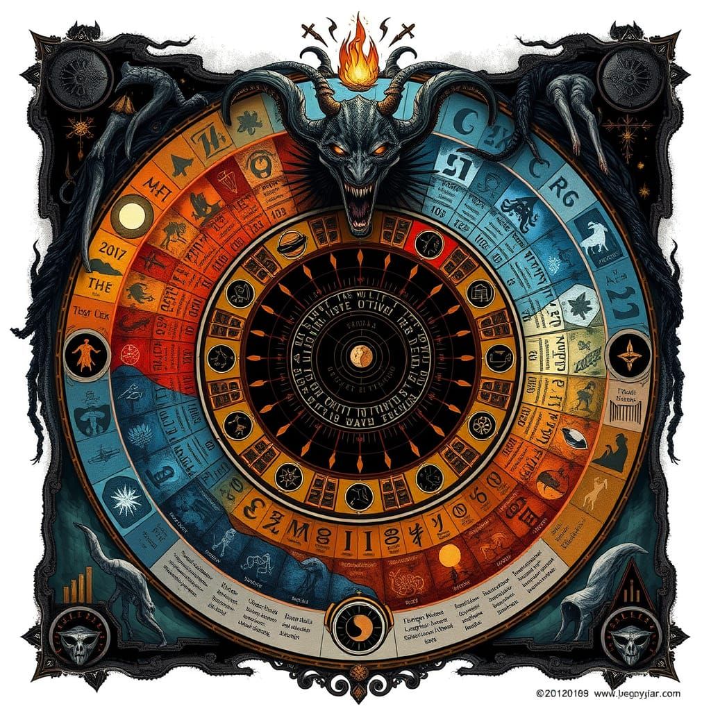 Baltic Mythology Ritual Year Calendar in Folk Horror Style