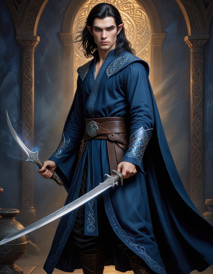 Elven Mage in Celtic Style, Oil Painting