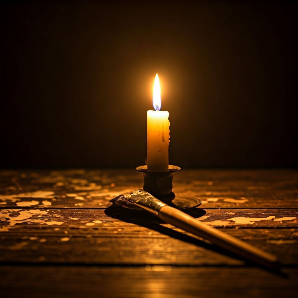 Cozy Candlelit Scene with Vintage Brush