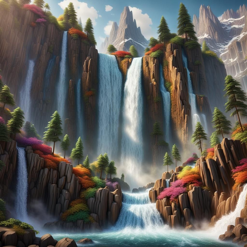 Texture play..a wood carving style of a vibrant and colorful...