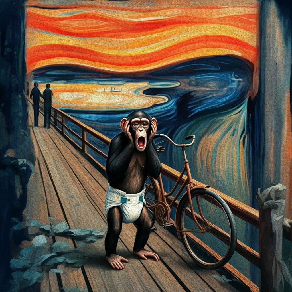 Emotive Monkey Echoing The Scream in Expressionist Style