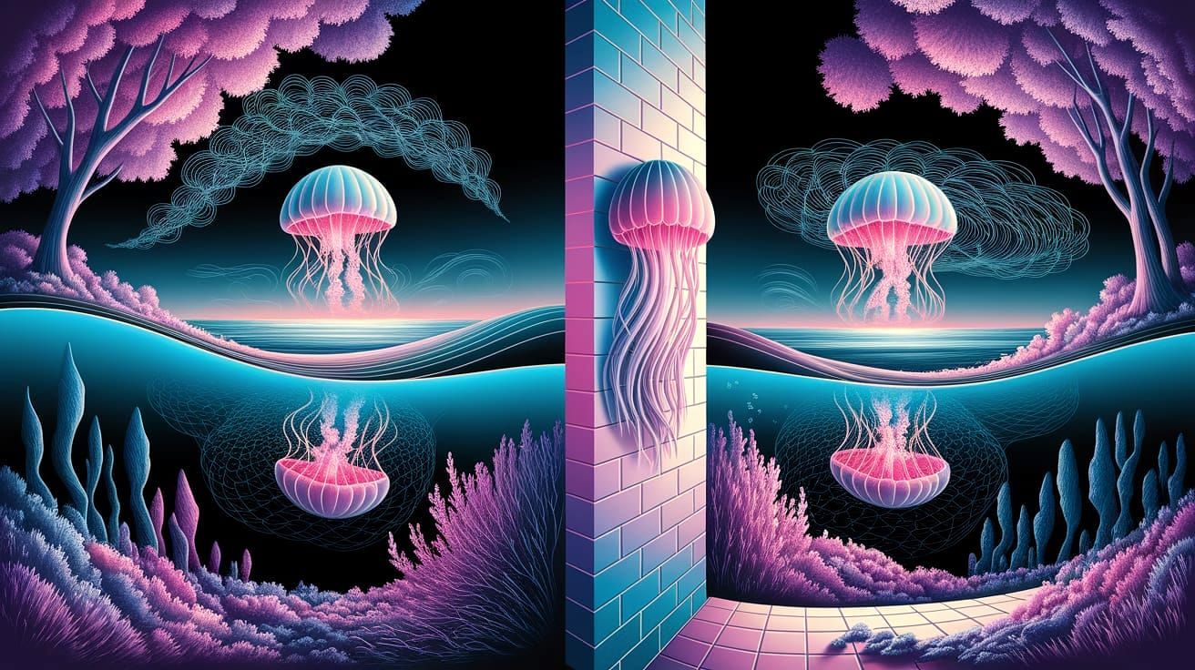 Chalk Art Illusion: Jellyfish Reflection on Brick