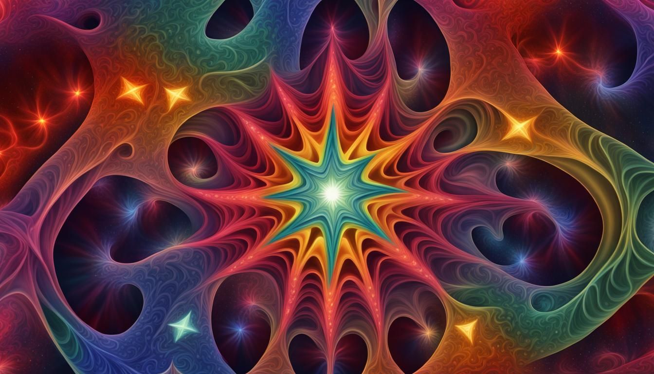 Vivid Fractal Starscape in Folk Art Style