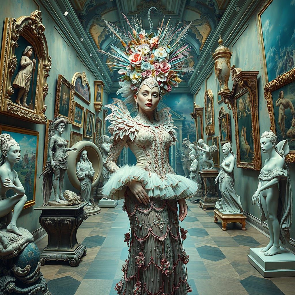 Surreal Gallery Scene in Hyper-Realistic Art Style