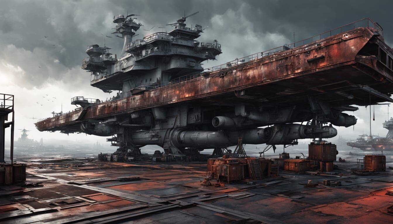 Comic Art: Rusted Aircraft Carrier Helipad Hideout
