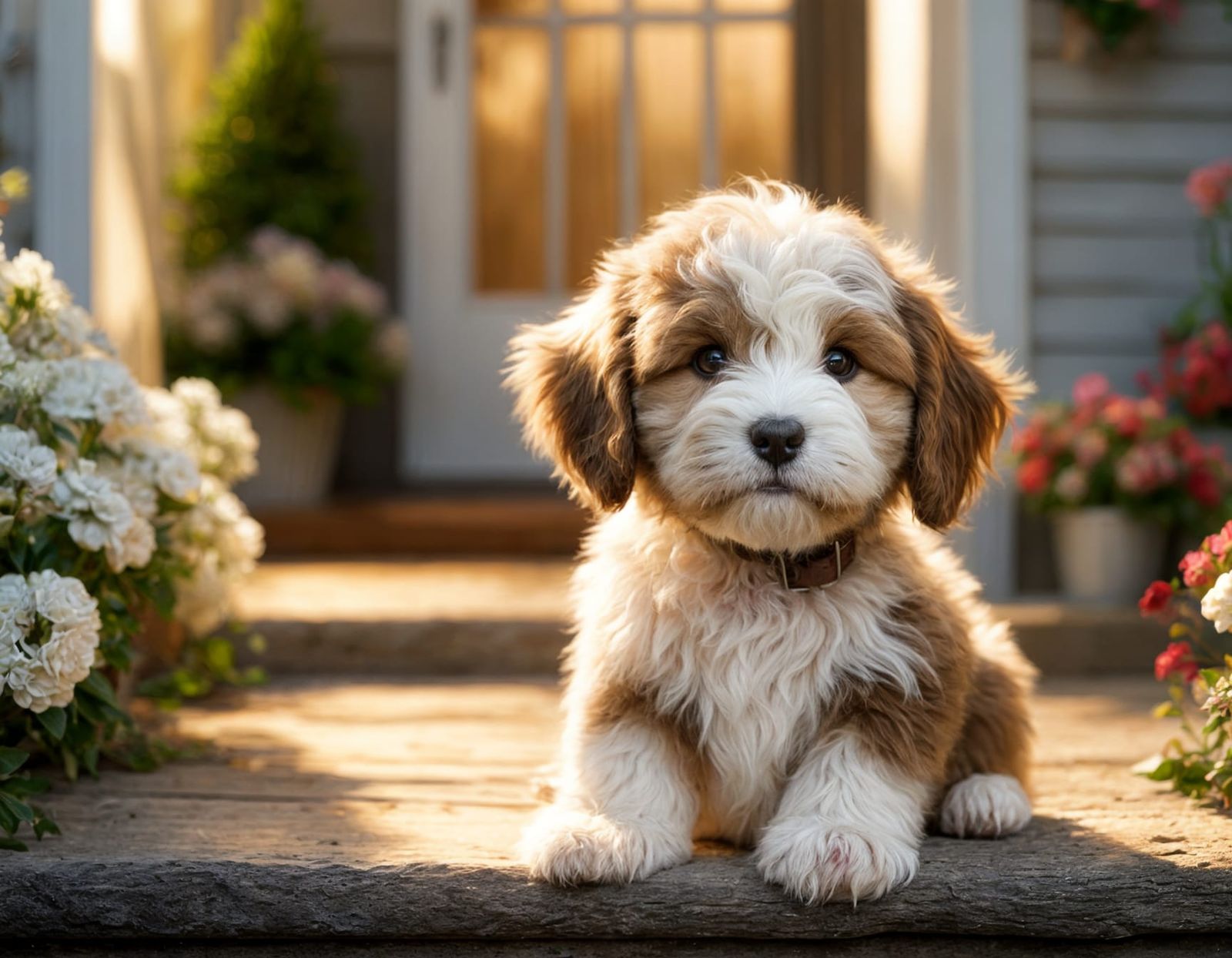 Adorable Berne-doodle Puppy on Cottage Porch