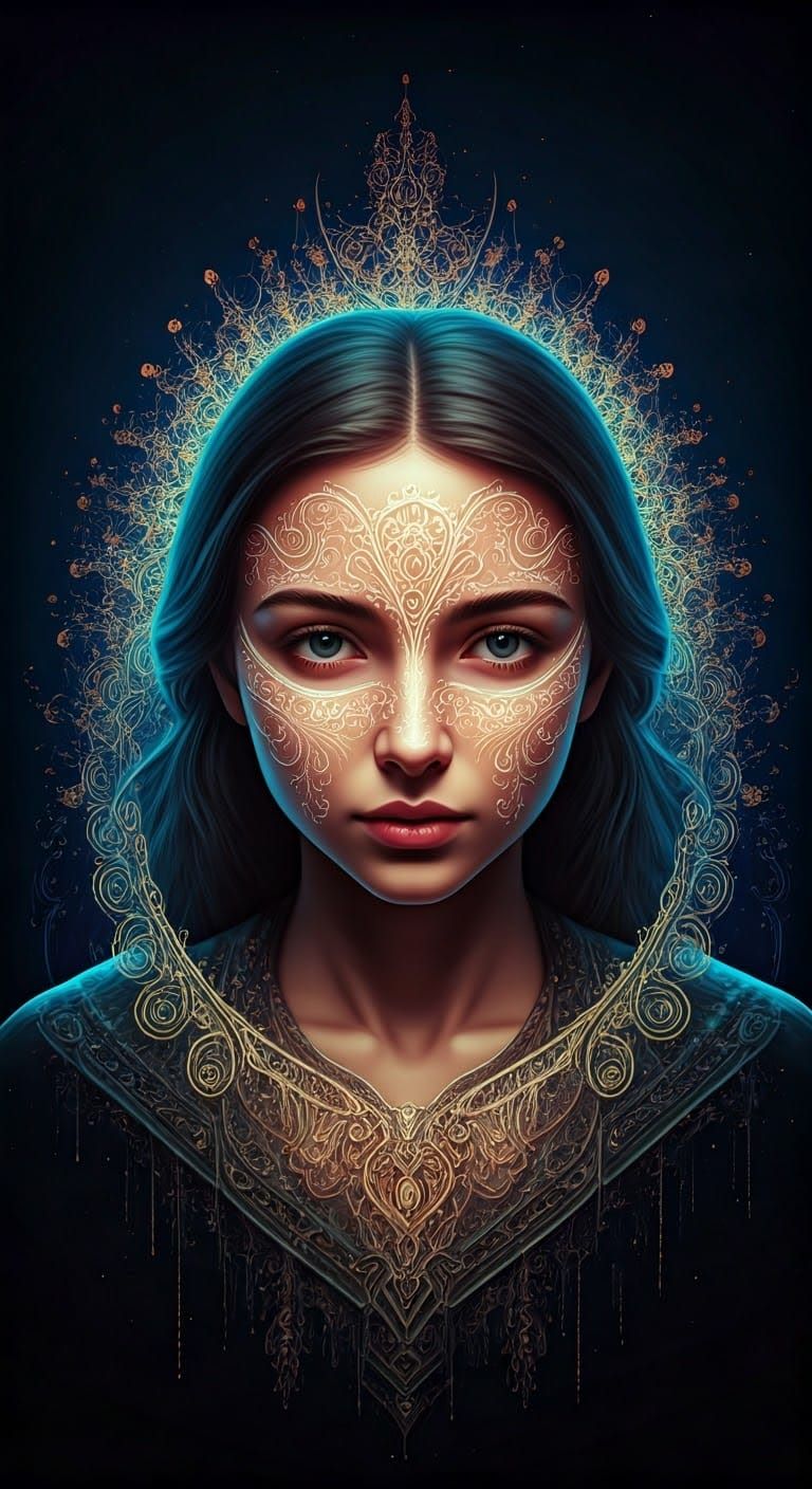 Ethereal Double Exposure Portrait with Glowing Mask Halos