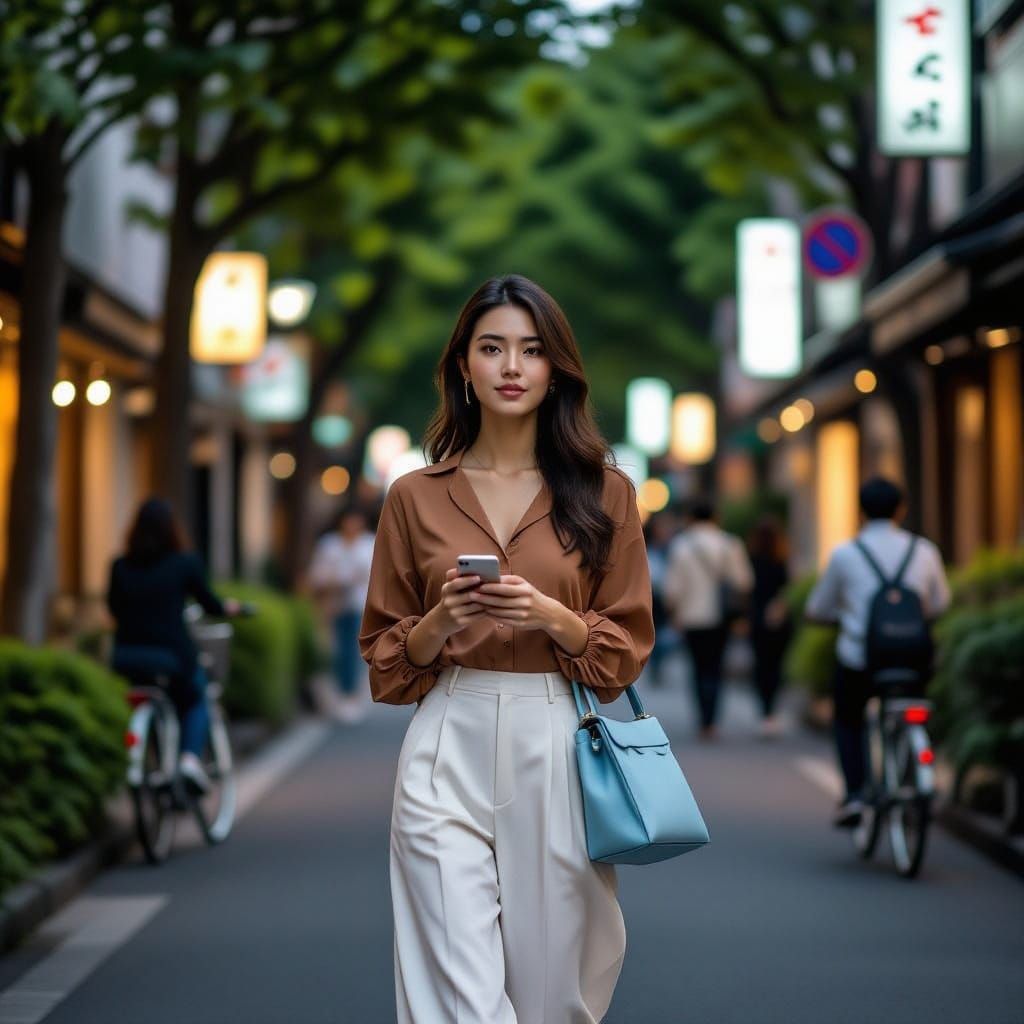 Stylish Woman in Tokyo Dusk Street Photography