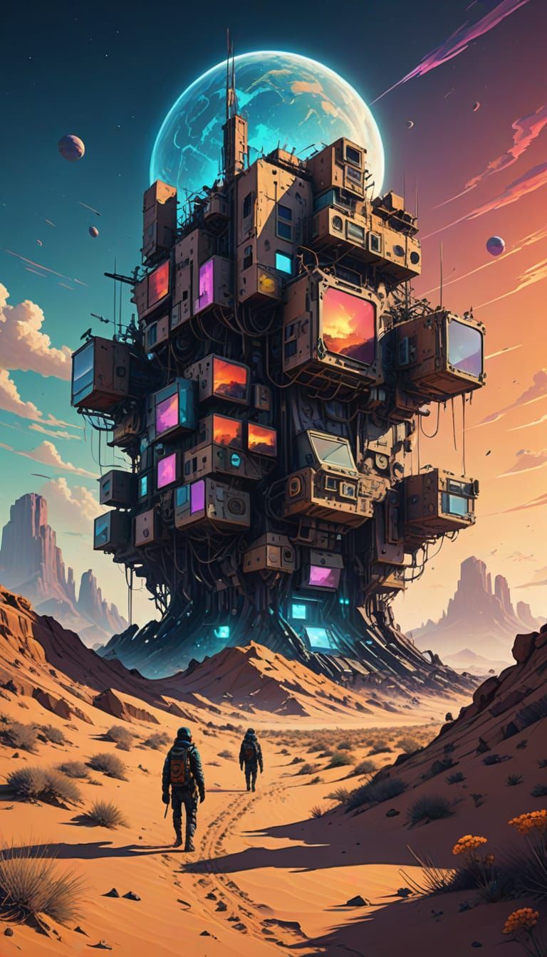 Dreamlike Desert Vortex in Glitchcore Aesthetic