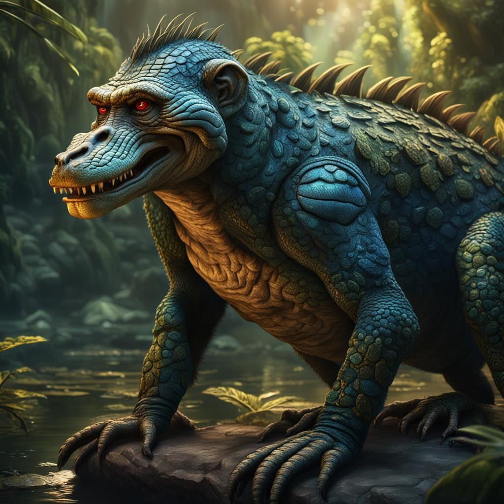 Fantastical Crocodile Monkey Hybrid Concept Art