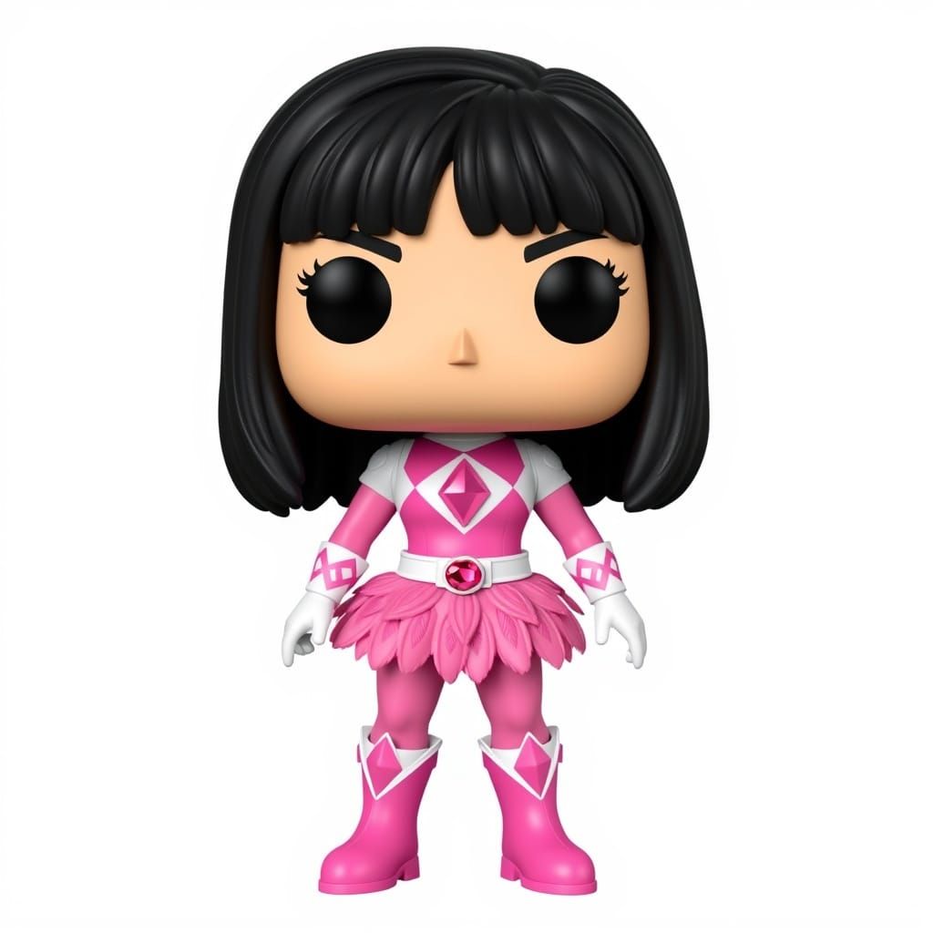Funko Pop of a female with medium length black hair with bangs as the pink power Ranger, could have a lovely costume wit...