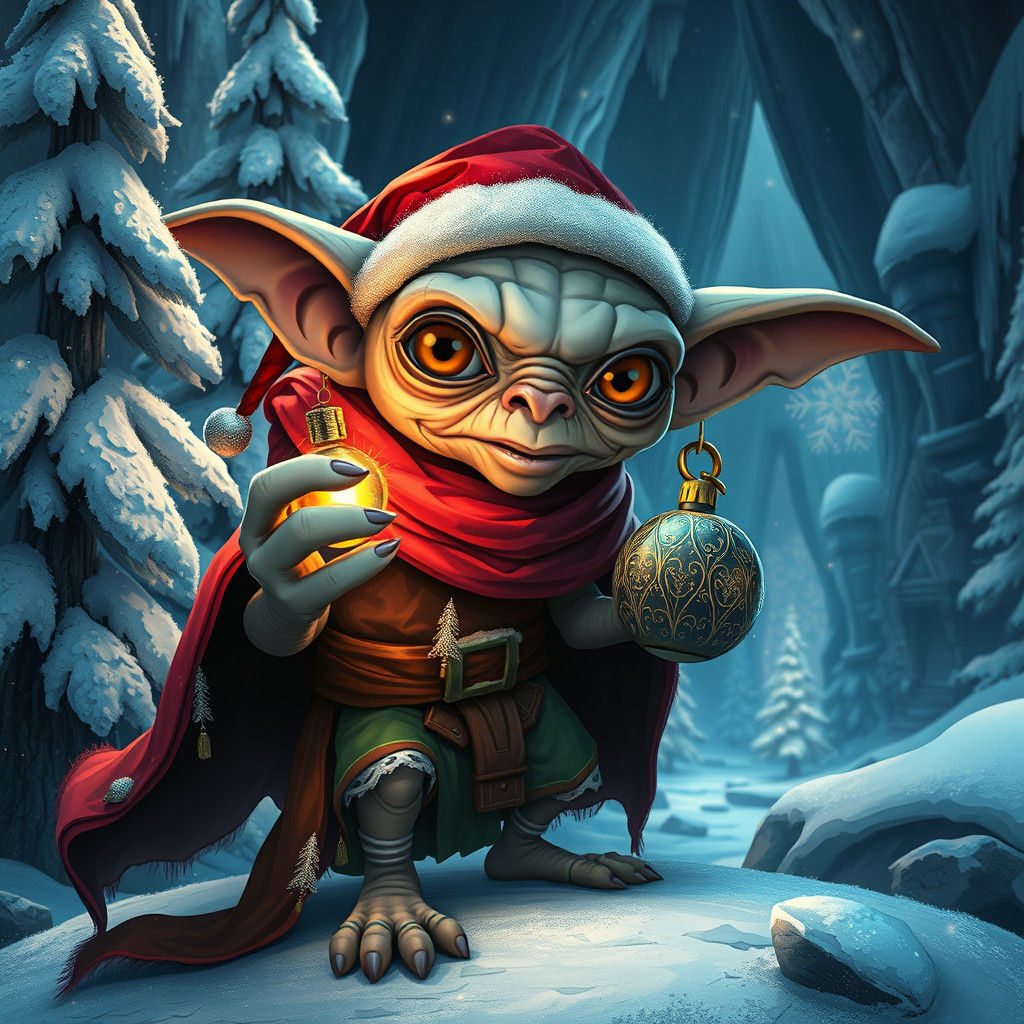 Festive Christmas Gollum in Cartoon Art Style
