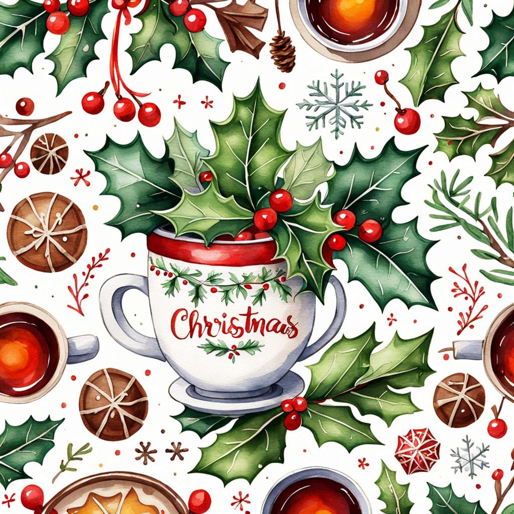 Cozy Christmas Collage with Watercolor Sketch Style