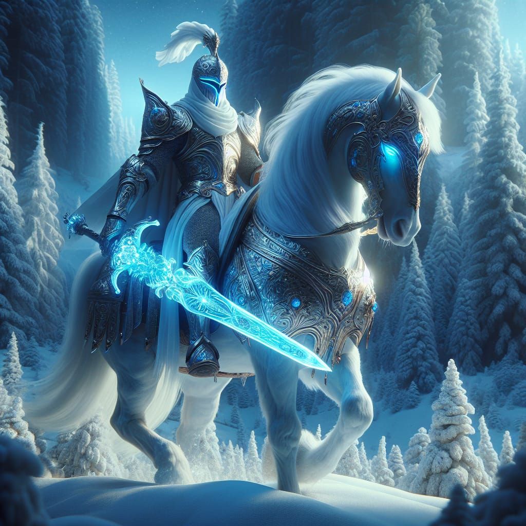 Majestic Knight in Snowy Forest, Fantasy Concept Art