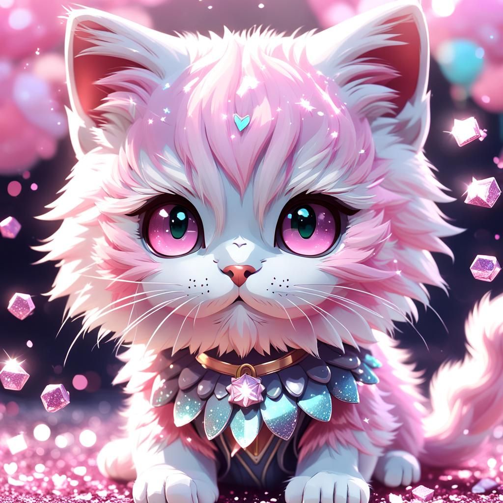 Sparkling Pink Anime Kitty: 3D Aesthetic Art