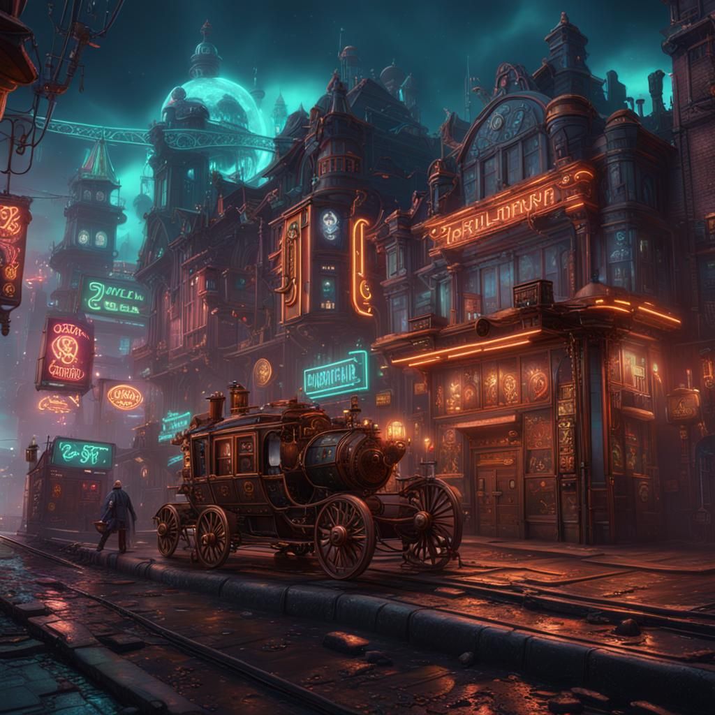 Steampunk Neon Street Gang in Detailed Digital Art