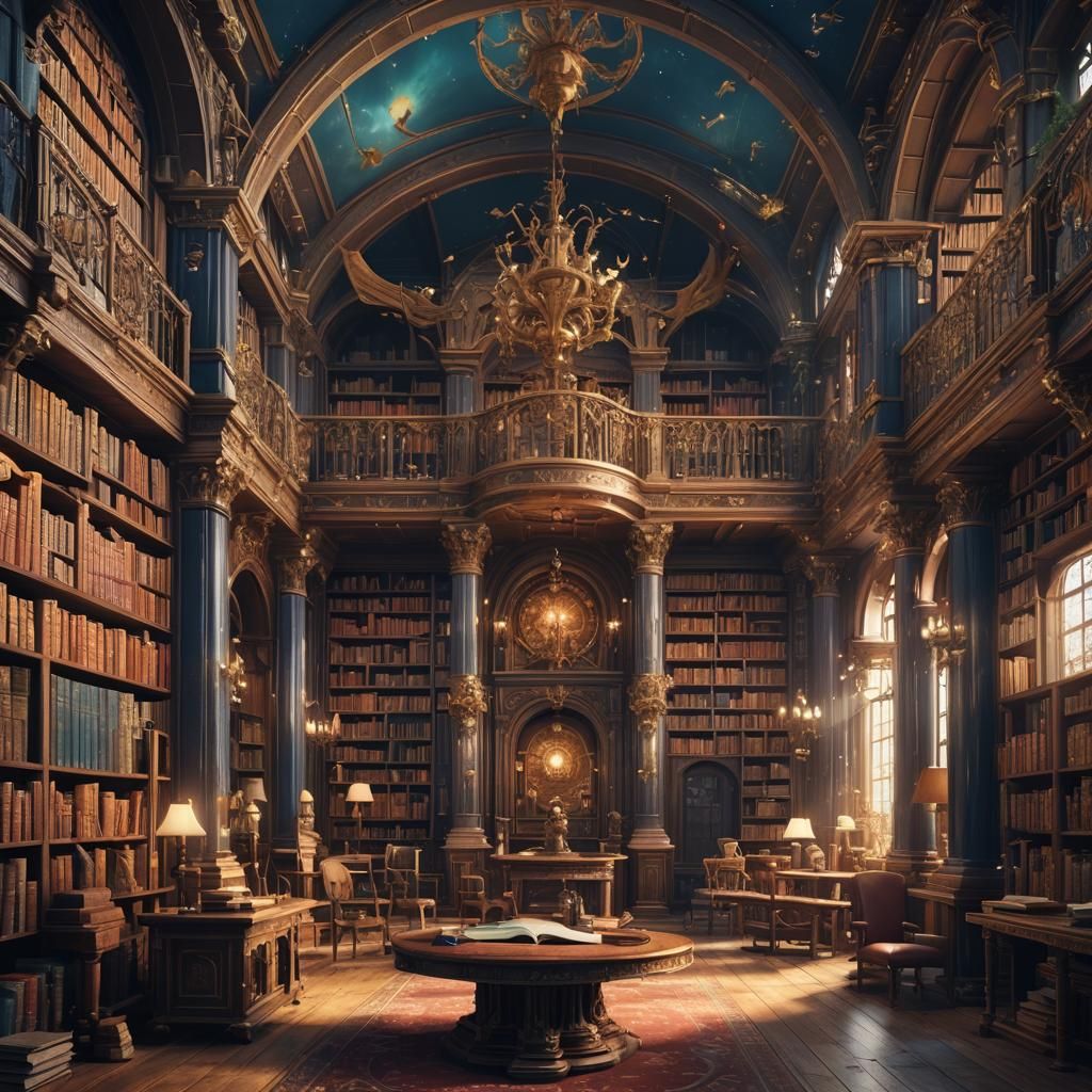 Fantastical Magic Library Concept Art in Deep Color
