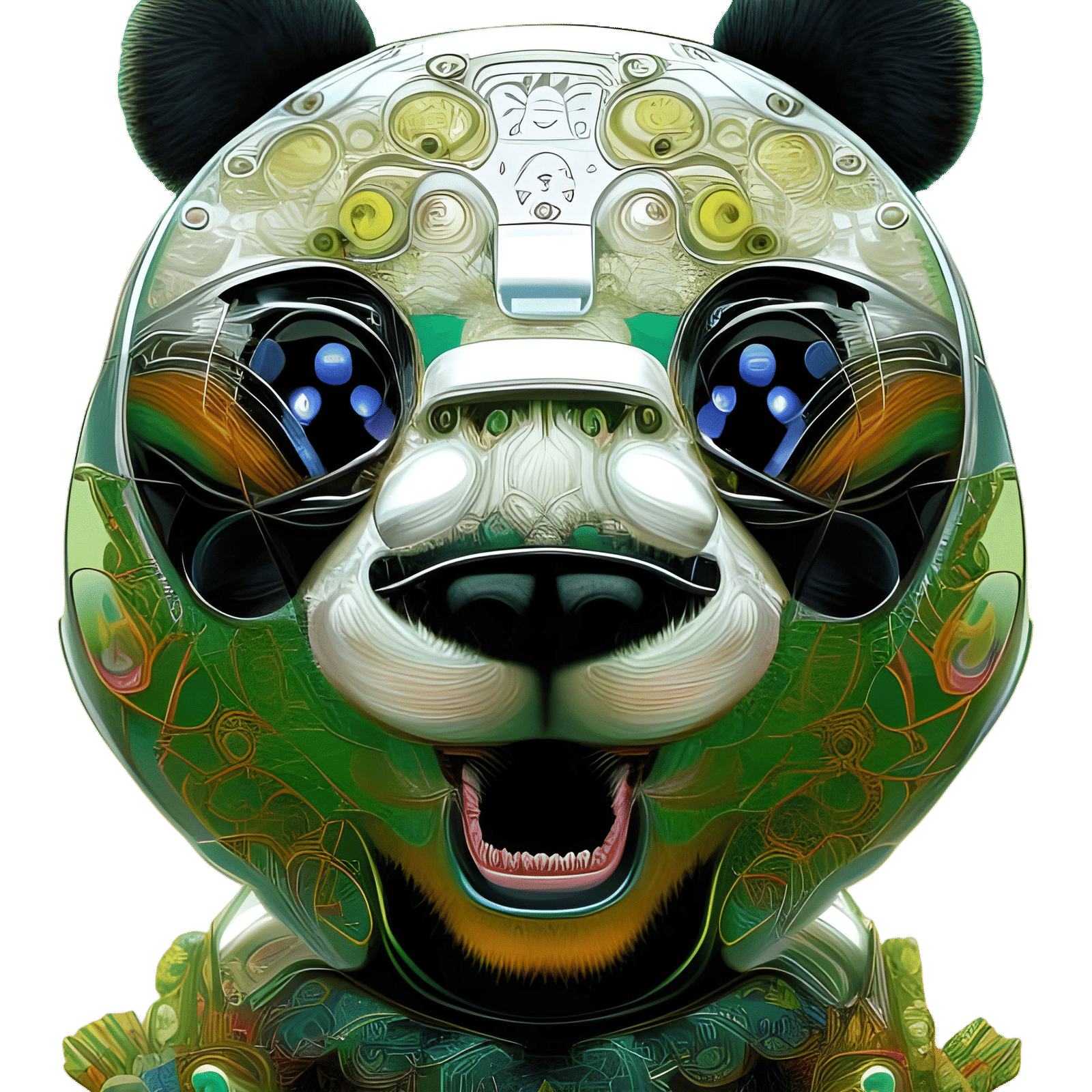 Cyber psychedelic panda bear portrait