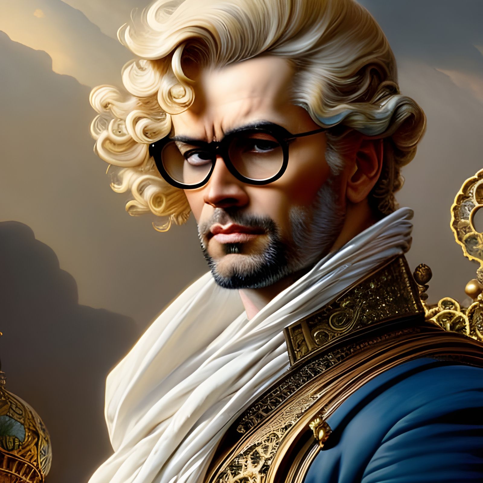 Relaxed Blonde Man in Glasses, Rococo Style