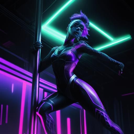 Nightclub Pole Dancer in Neon-Lit Digital Painting