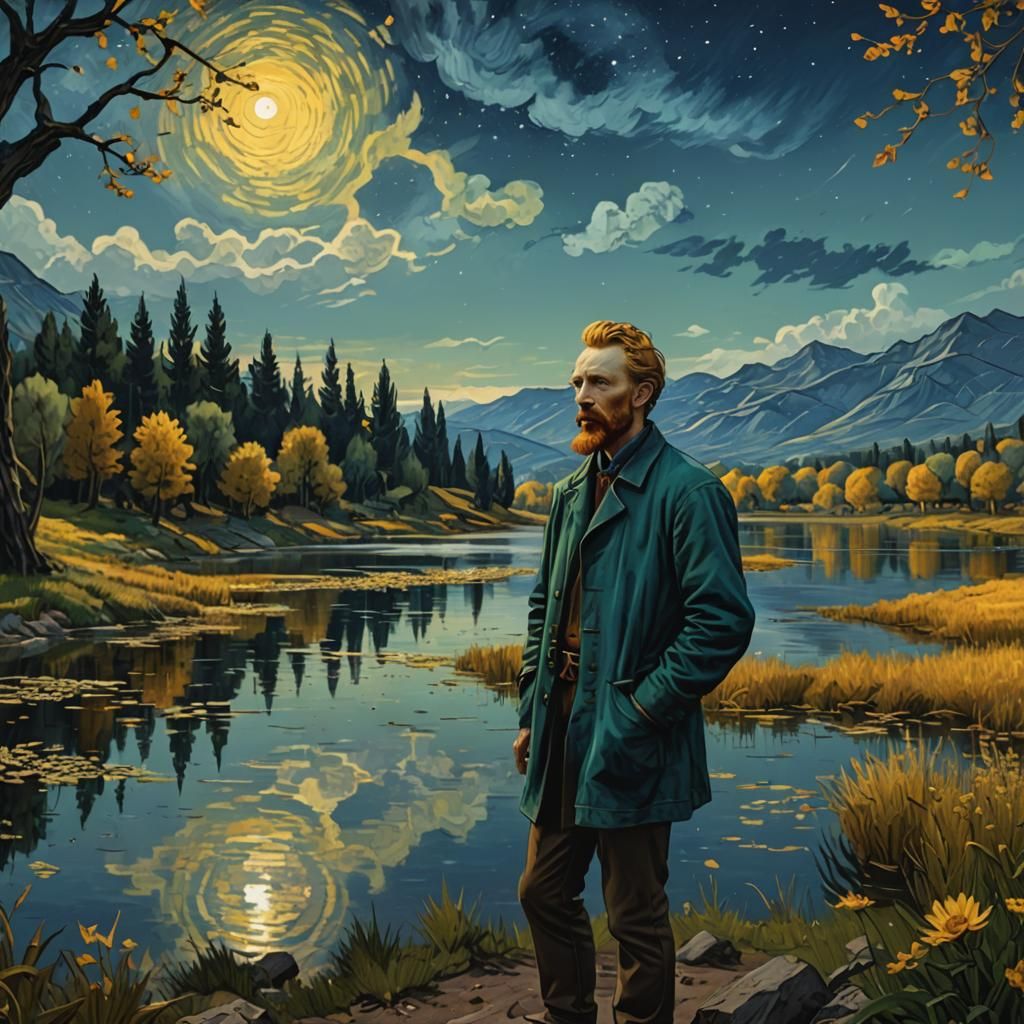 Lake Scene as Van Gogh Inspired Art
