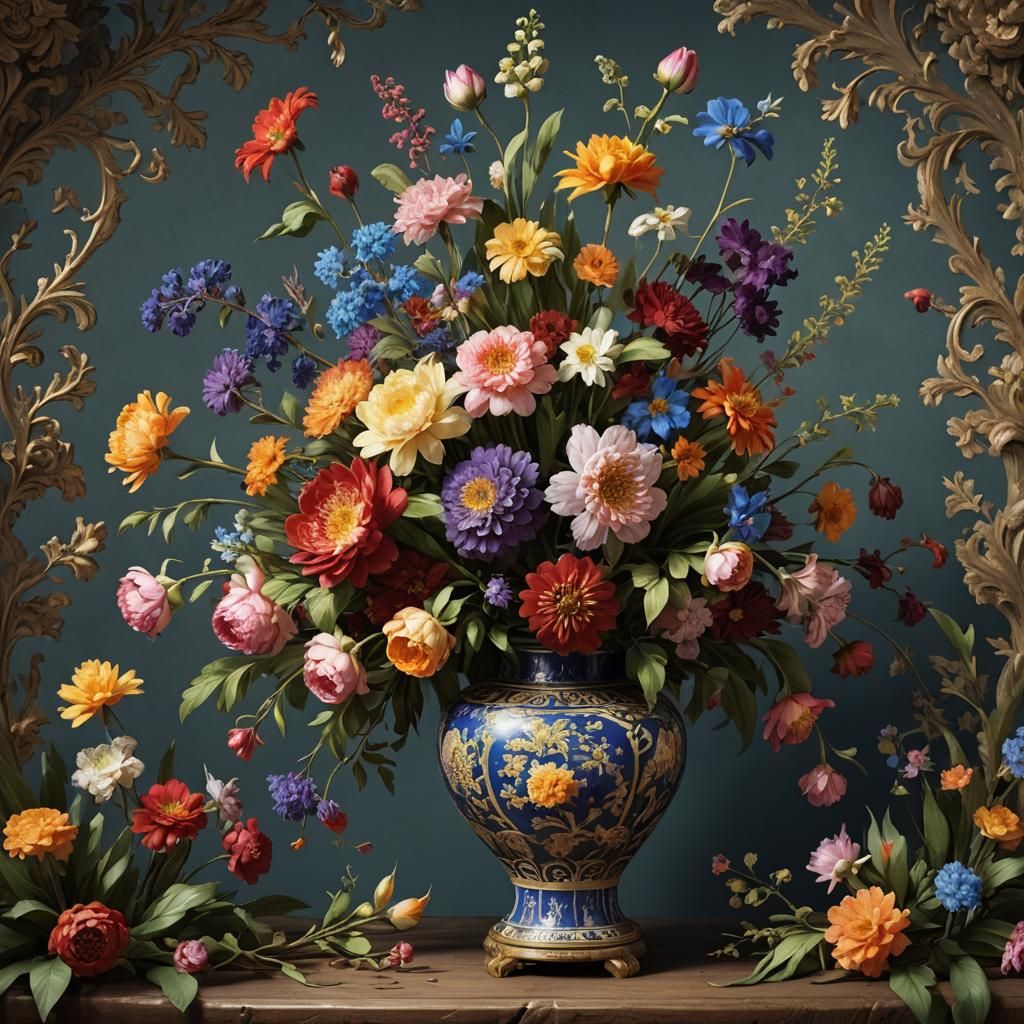 Floral Bouquet in Ming Vase, Gainsborough Style