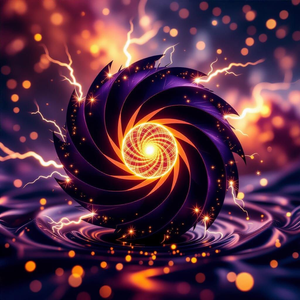 Miniature Sun in Violet Vortex Amidst Golden Stardust
