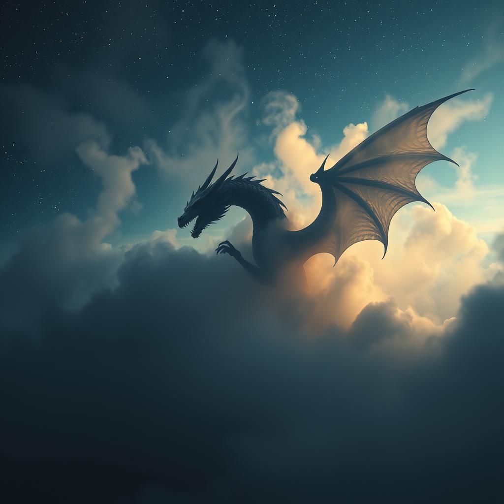 Ethereal Smoked Dragon in Celestial Night Sky