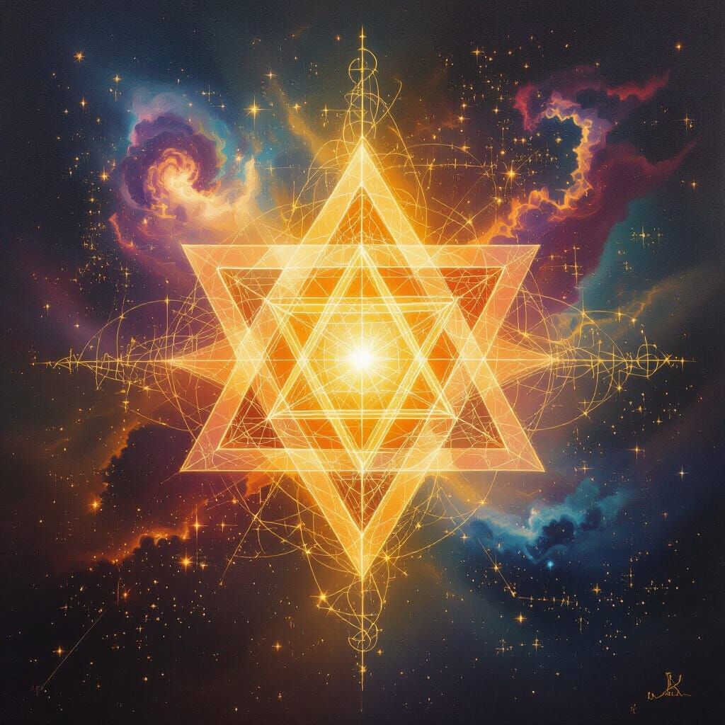 Kether: Radiant Geometric Tree of Life Painting